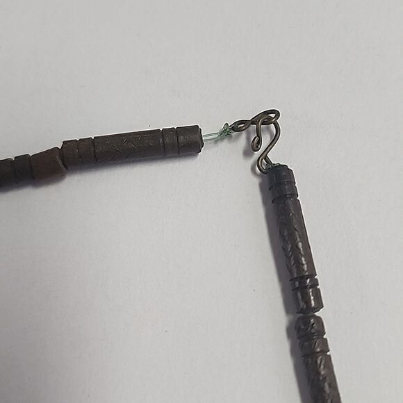 Carved Ceramic Beaded Necklace with Hook Clasp Brown - Picture 3 of 6